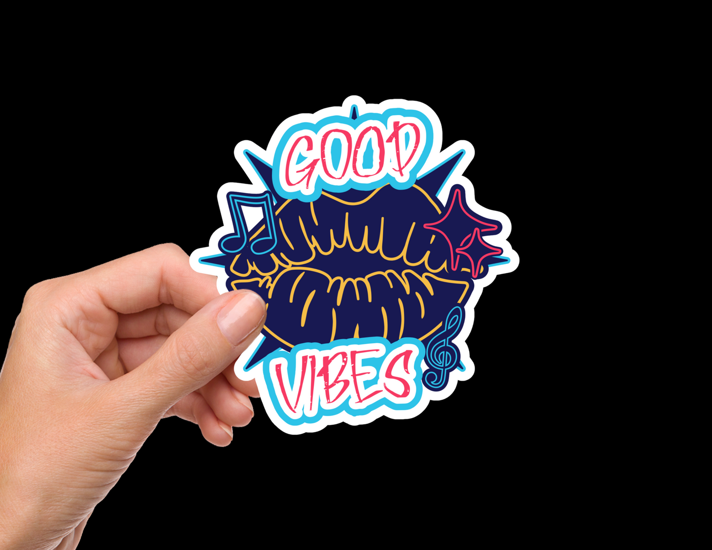 Good Vibes Waterproof Bumper Sticker Decal Blue/Yellow Pink
