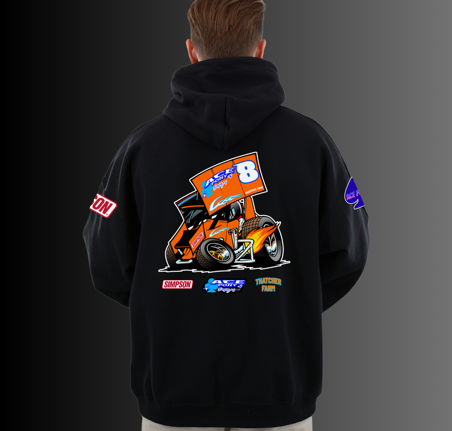 Olivia Shelbo Sprint Car Dirt Hoodie Black Back