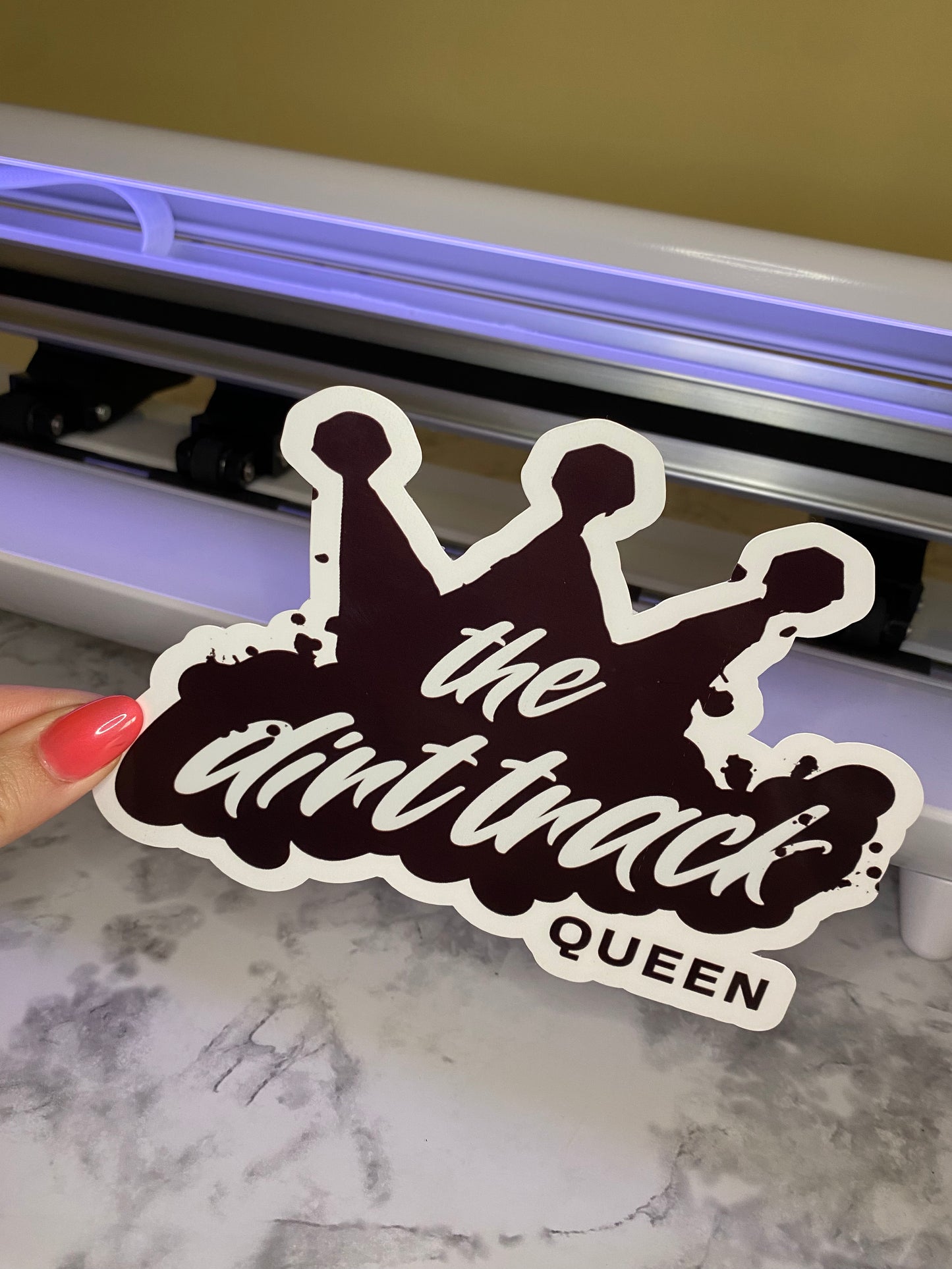 "the dirt track" Queen Bumper Sticker Decal
