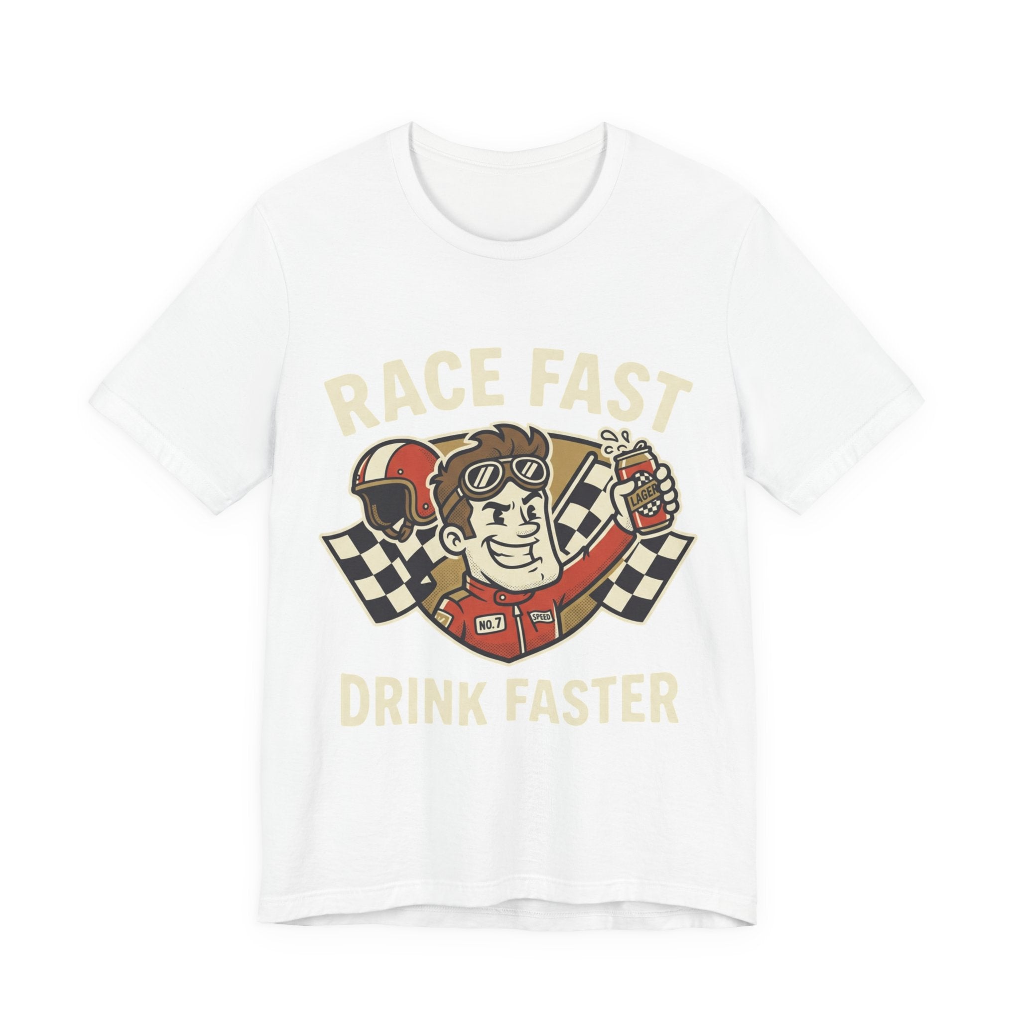Race Fast Drink Faster Tee — Retro Racing Graphic T-Shirt