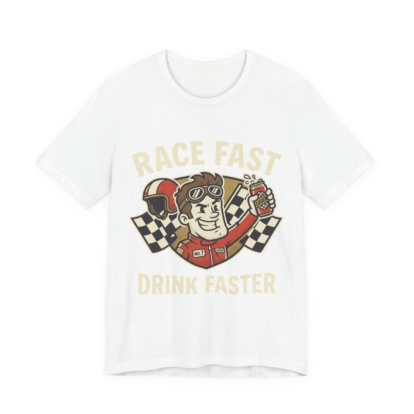 Race Fast Drink Faster Tee — Retro Racing Graphic T-Shirt