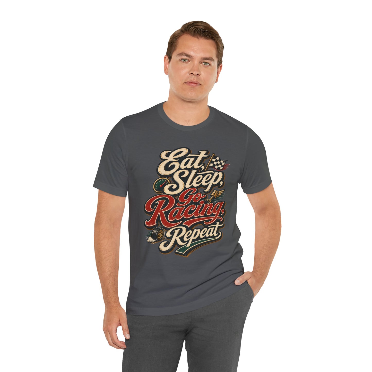 Racing T-Shirt — "Eat Sleep Go Racing Repeat" Retro Graphic Tee