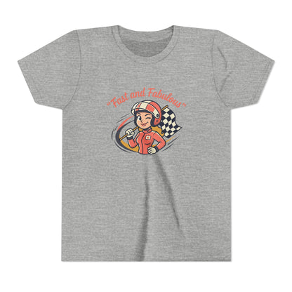 Fast and Fabulous Youth Tee — Retro Girl Racer Kids Shirt