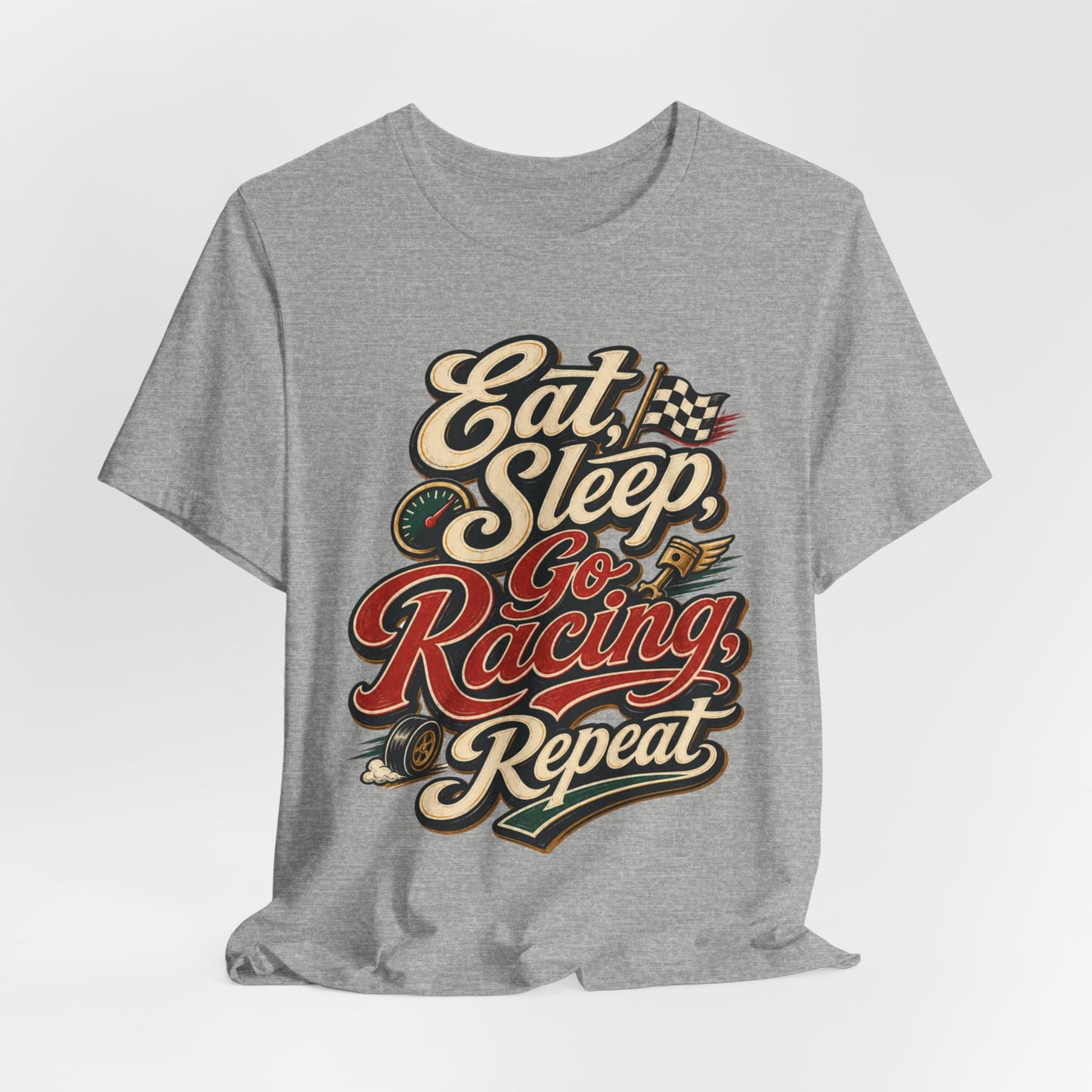 Racing T-Shirt — "Eat Sleep Go Racing Repeat" Retro Graphic Tee