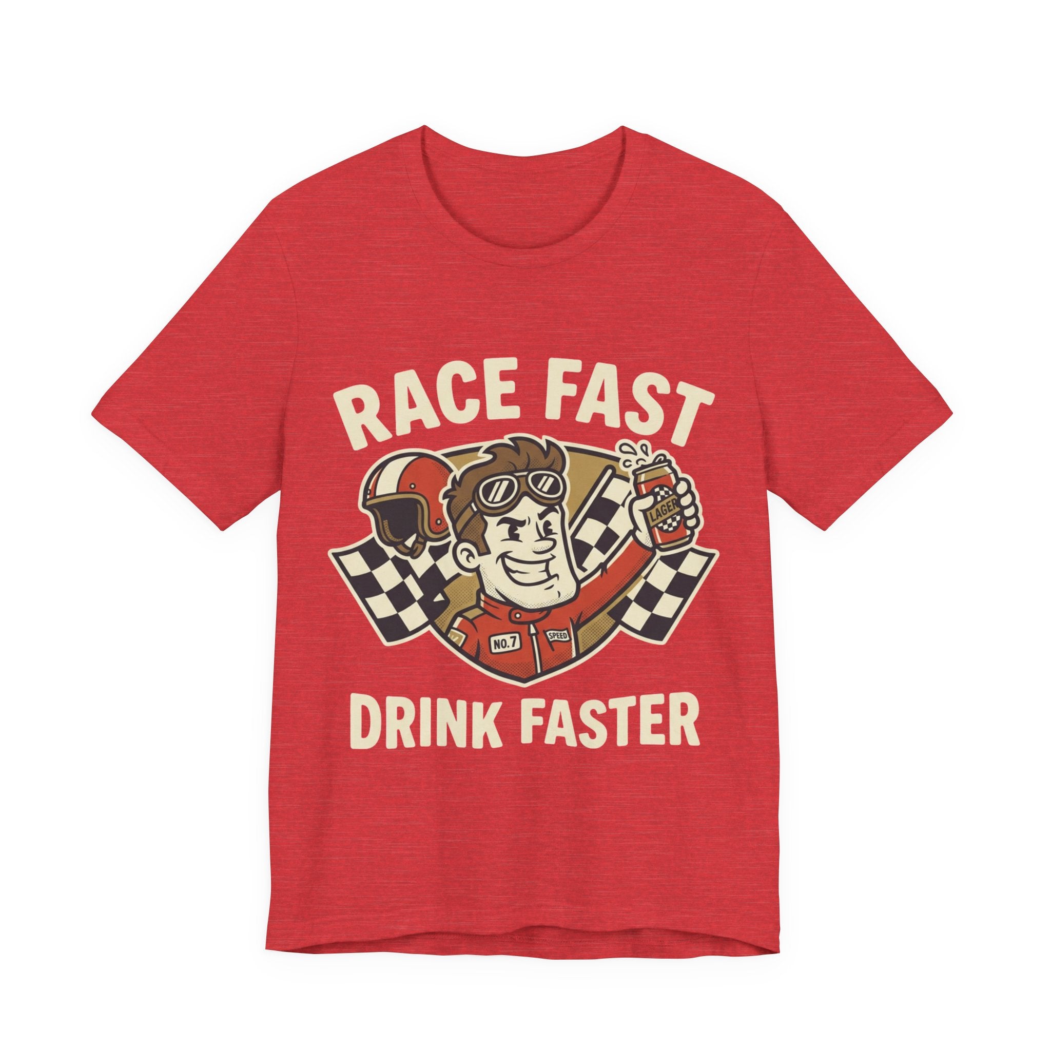 Race Fast Drink Faster Tee — Retro Racing Graphic T-Shirt