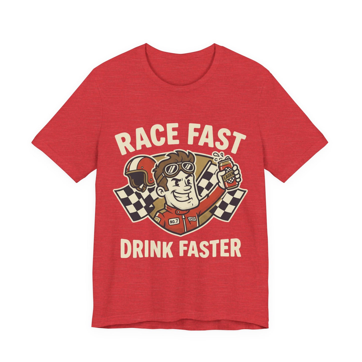 Race Fast Drink Faster Tee — Retro Racing Graphic T-Shirt