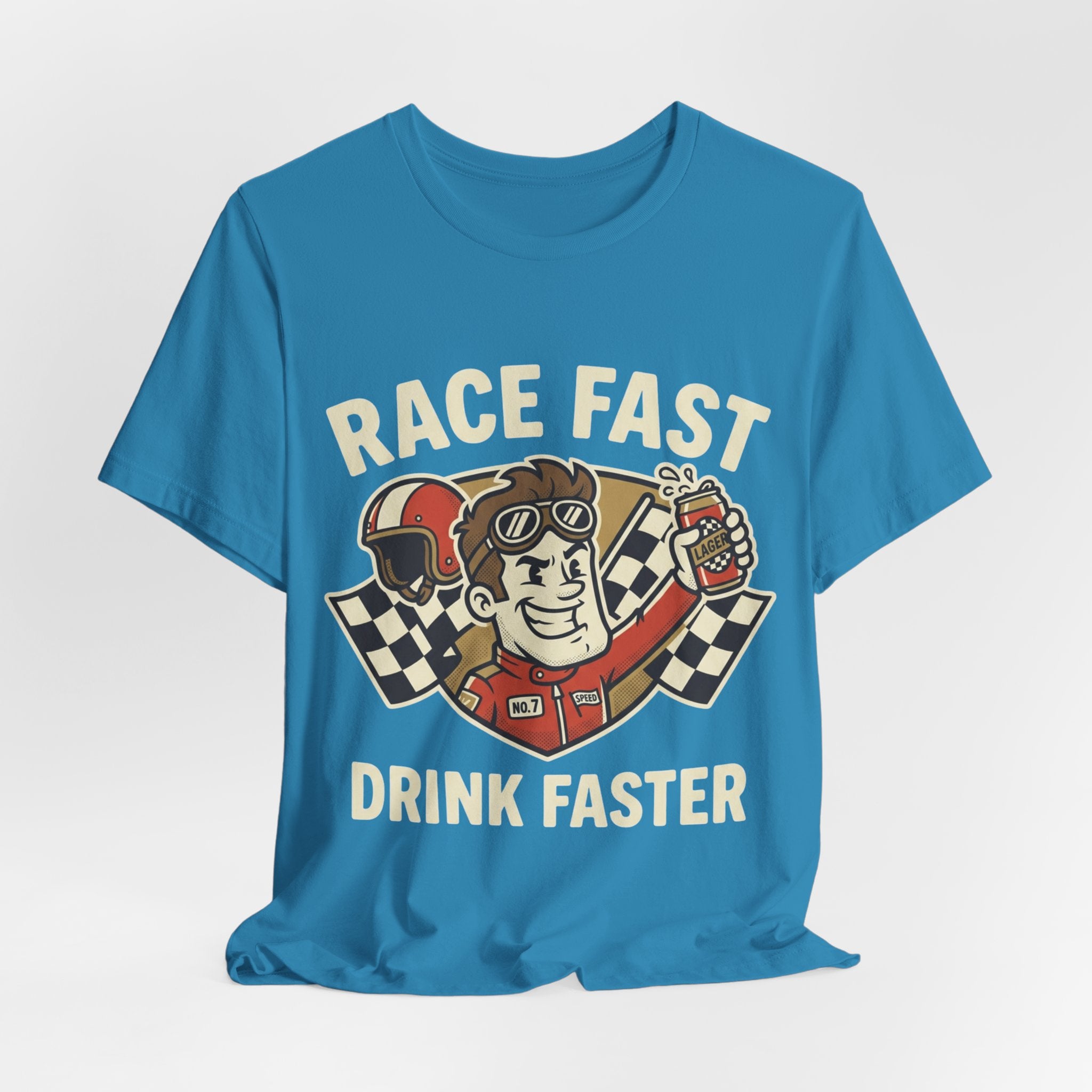 Race Fast Drink Faster Tee — Retro Racing Graphic T-Shirt