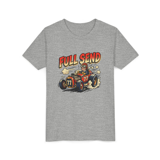 Youth Tee - "Full Send" Vintage Racecar Kids T‑Shirt