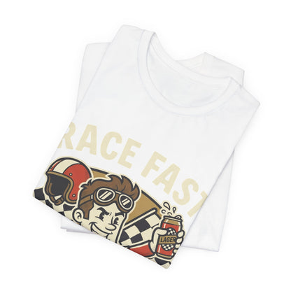 Race Fast Drink Faster Tee — Retro Racing Graphic T-Shirt