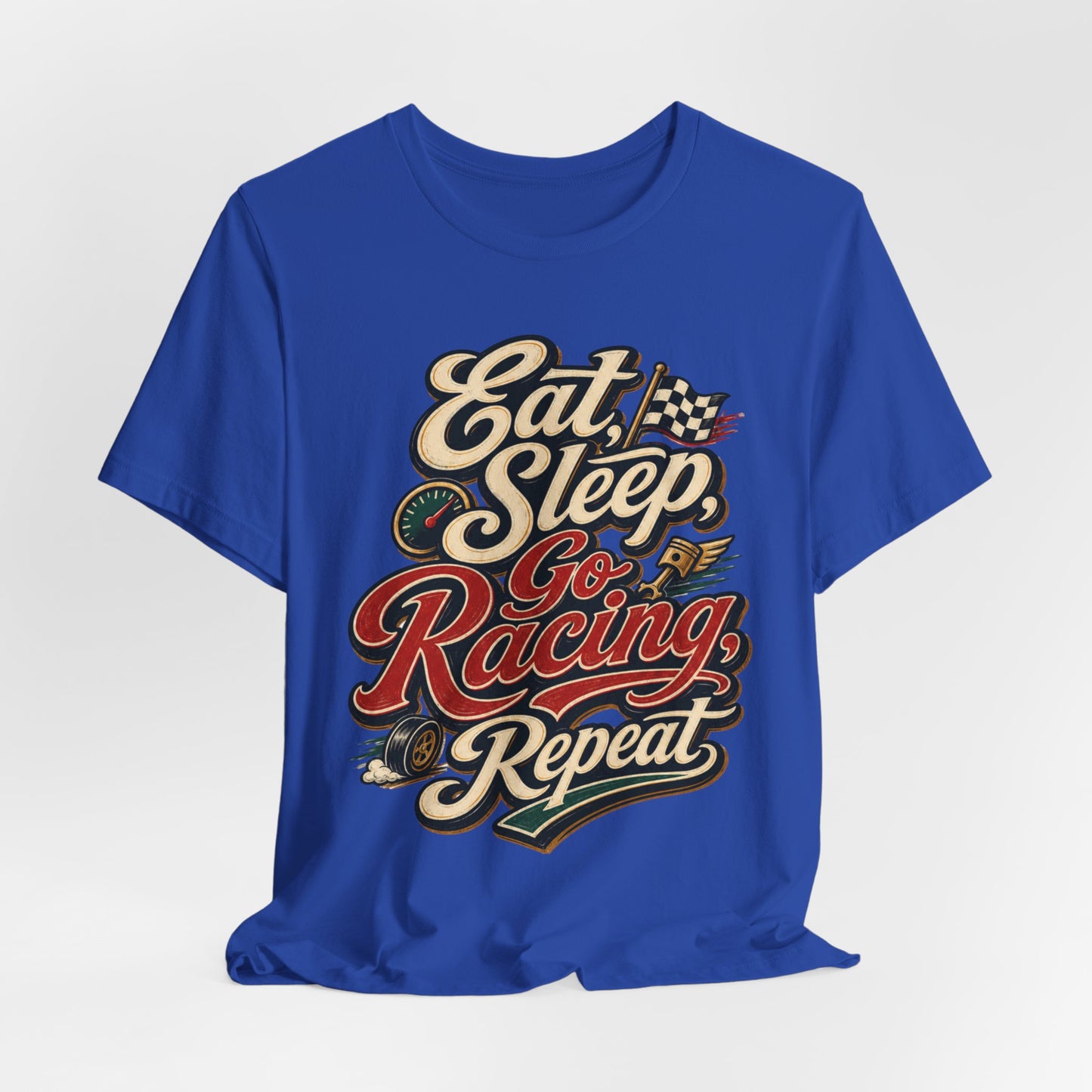 Racing T-Shirt — "Eat Sleep Go Racing Repeat" Retro Graphic Tee