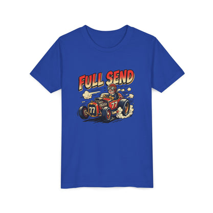 Youth Tee - "Full Send" Vintage Racecar Kids T‑Shirt