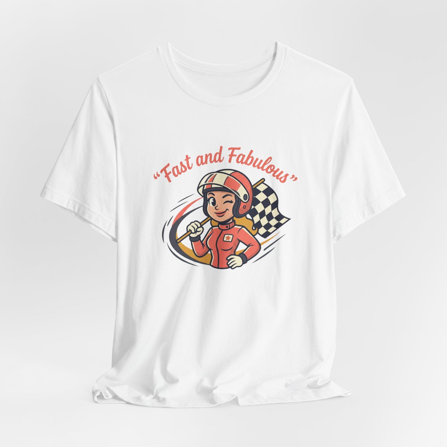 Fast and Fabulous Racing Tee — Vintage Female Racer Graphic T-Shirt