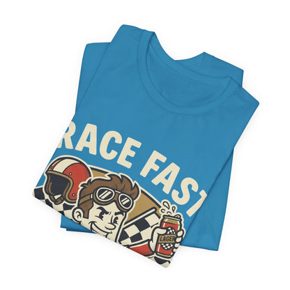 Race Fast Drink Faster Tee — Retro Racing Graphic T-Shirt
