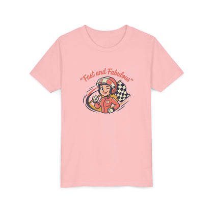 Fast and Fabulous Youth Tee — Retro Girl Racer Kids Shirt