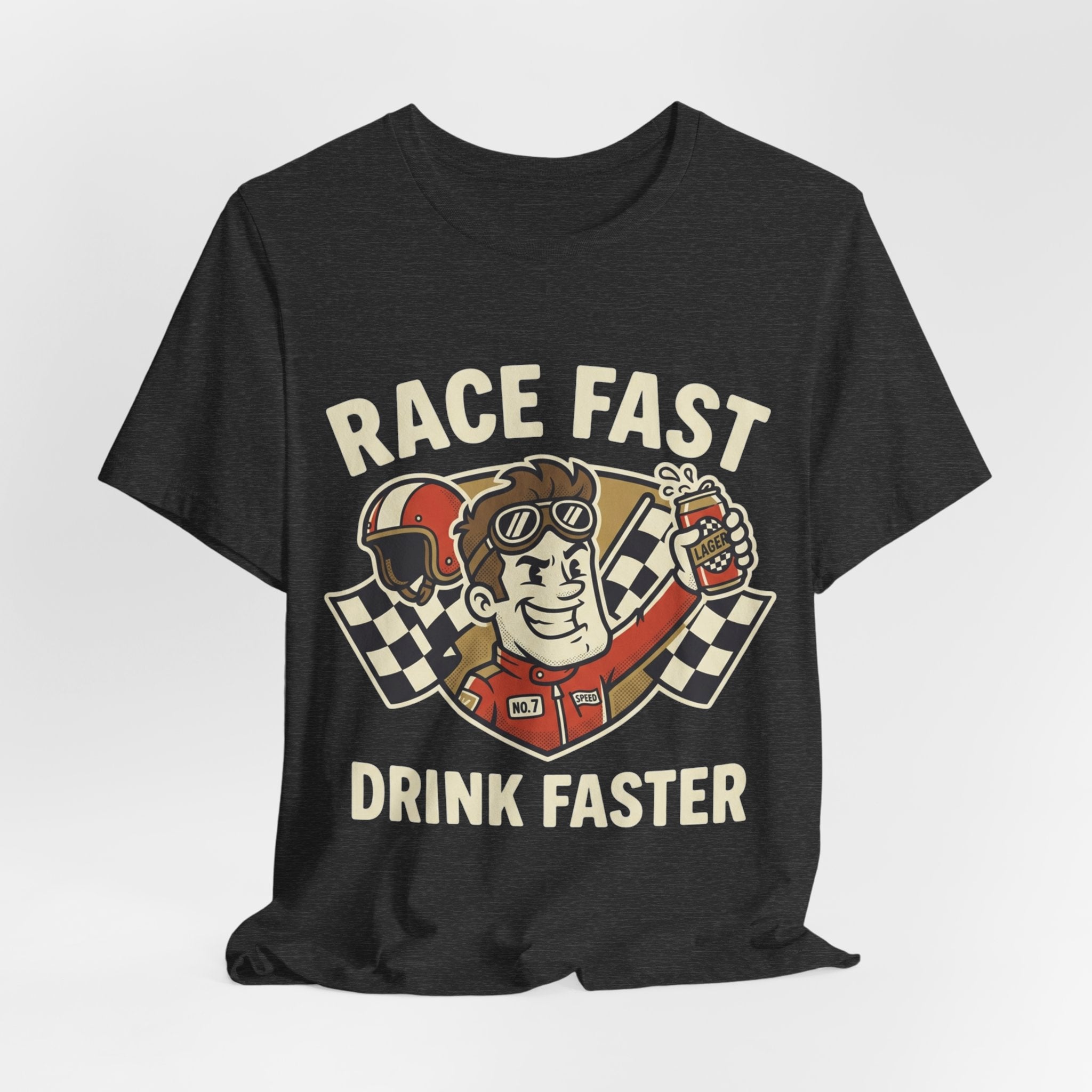 Race Fast Drink Faster Tee — Retro Racing Graphic T-Shirt