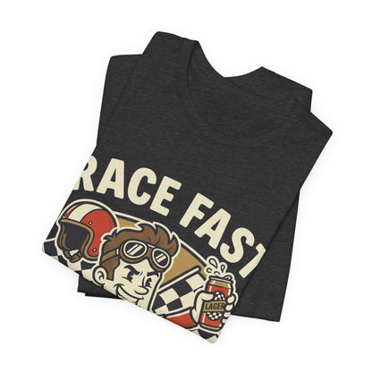 Race Fast Drink Faster Tee — Retro Racing Graphic T-Shirt