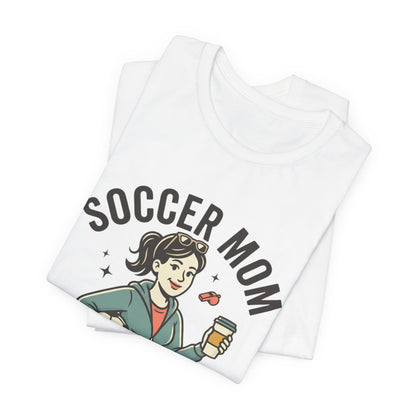 Soccer Mom T-Shirt – “Powered by Coffee and Loud Cheering” Graphic Tee