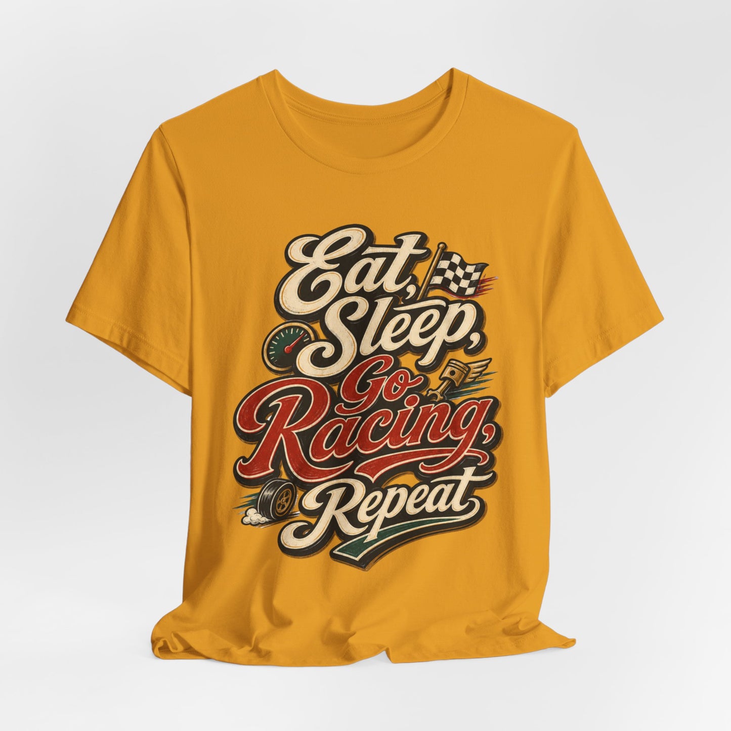 Racing T-Shirt — "Eat Sleep Go Racing Repeat" Retro Graphic Tee