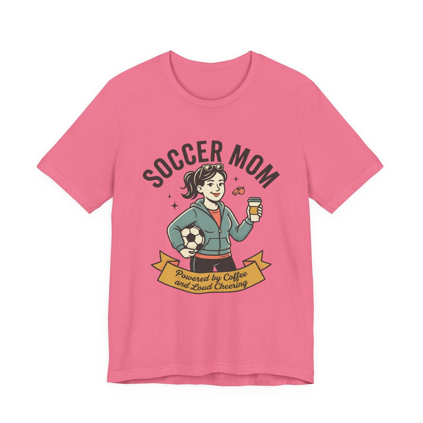 Soccer Mom T-Shirt – “Powered by Coffee and Loud Cheering” Graphic Tee