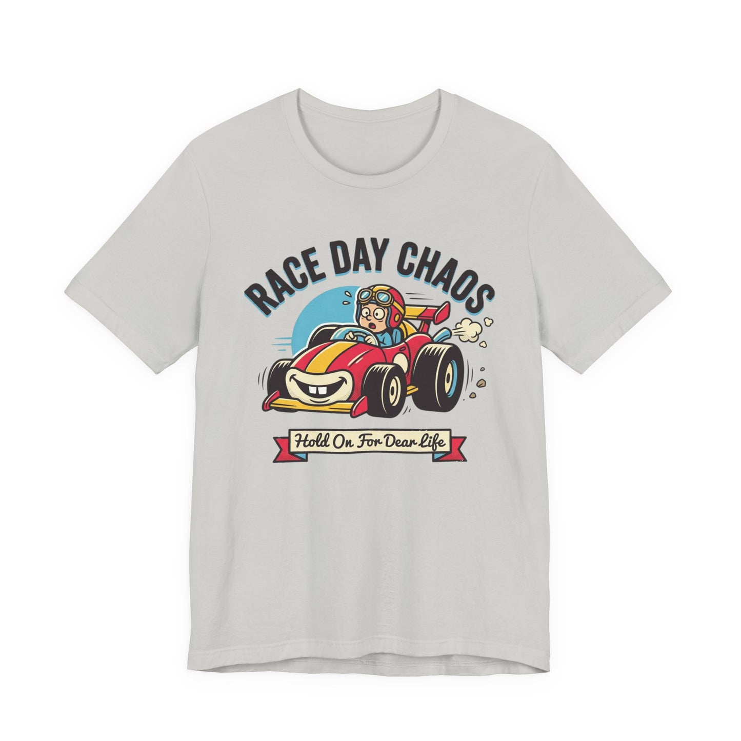 Race Day Chaos Tee — "Hold On For Dear Life" Racing Car Graphic Shirt