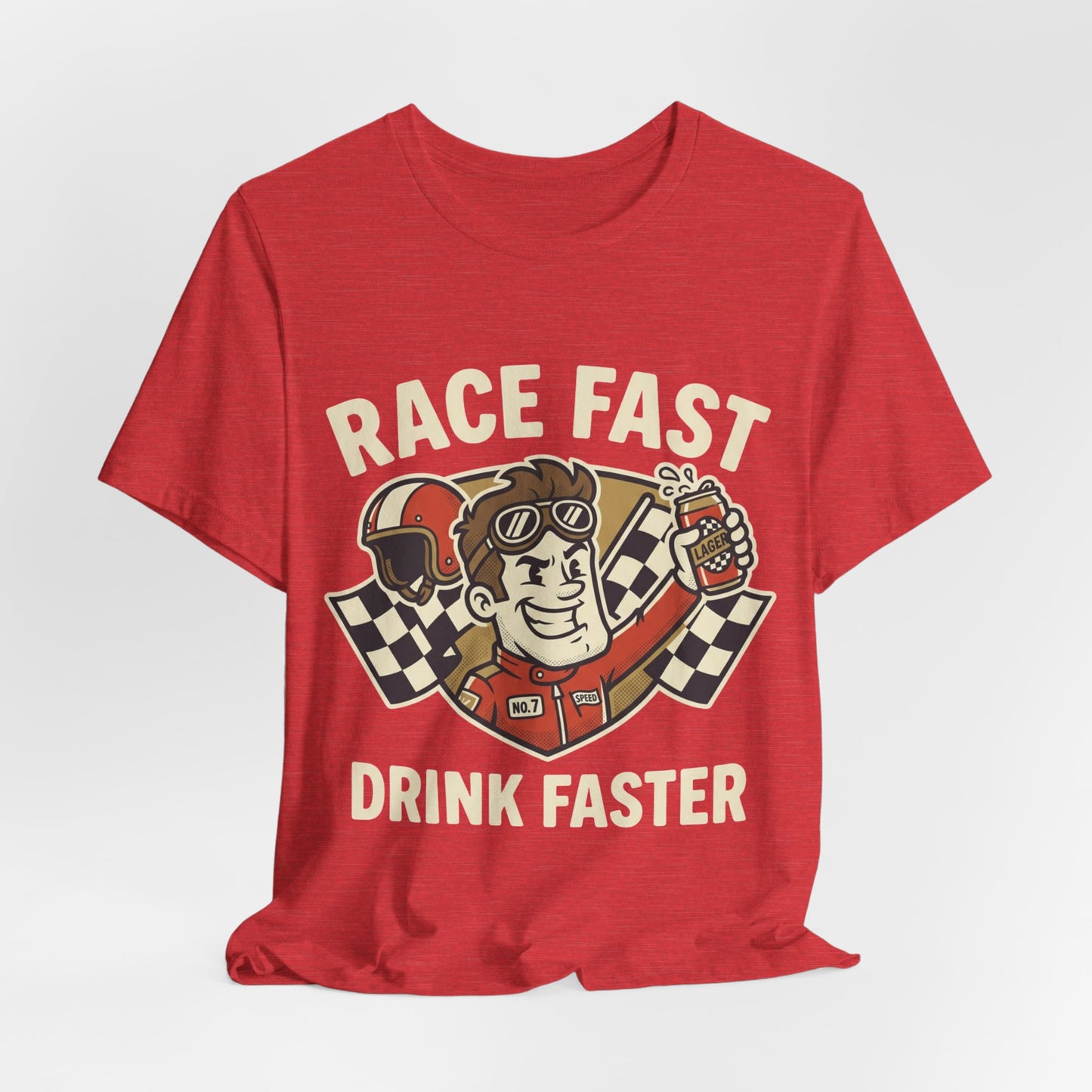 Race Fast Drink Faster Tee — Retro Racing Graphic T-Shirt