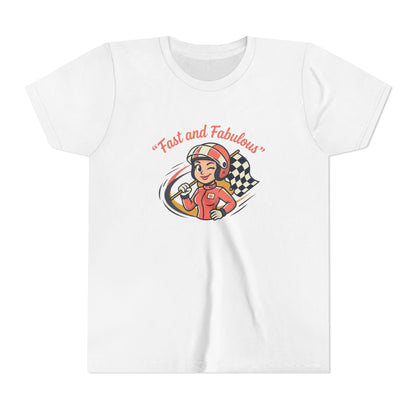 Fast and Fabulous Youth Tee — Retro Girl Racer Kids Shirt