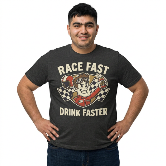 Race Fast Drink Faster Tee — Retro Racing Graphic T-Shirt