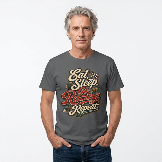Racing T-Shirt — "Eat Sleep Go Racing Repeat" Retro Graphic Tee