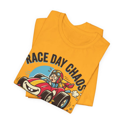 Race Day Chaos Tee — "Hold On For Dear Life" Racing Car Graphic Shirt
