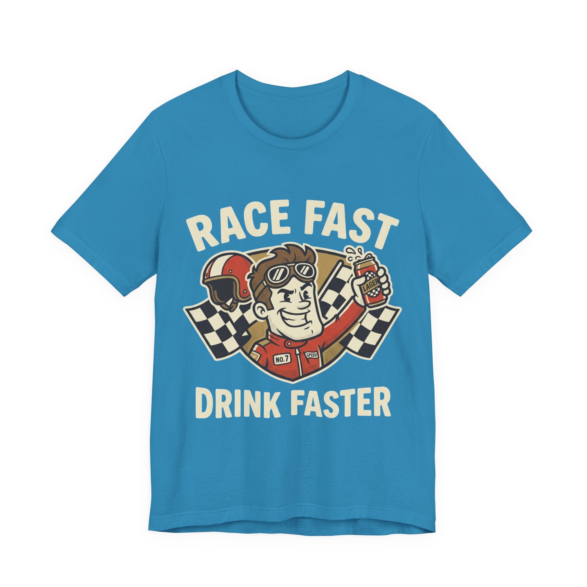 Race Fast Drink Faster Tee — Retro Racing Graphic T-Shirt