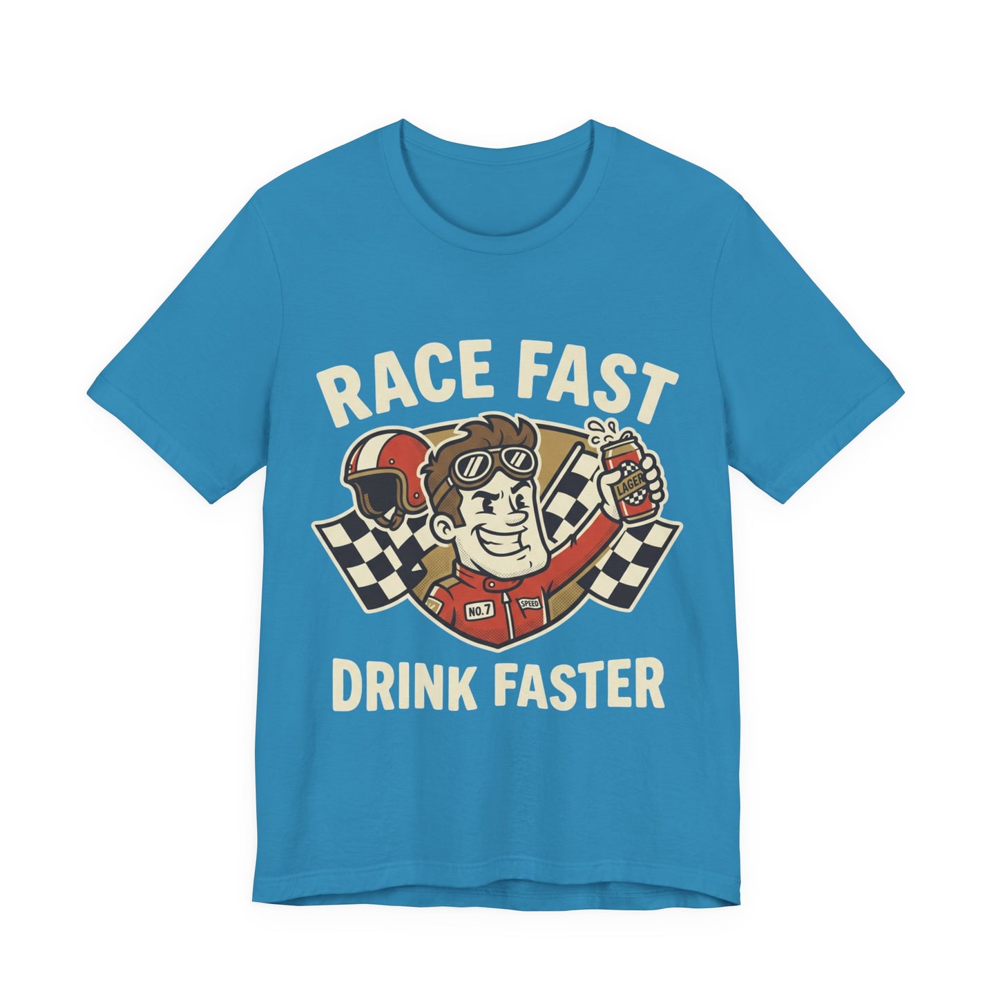 Race Fast Drink Faster Tee — Retro Racing Graphic T-Shirt