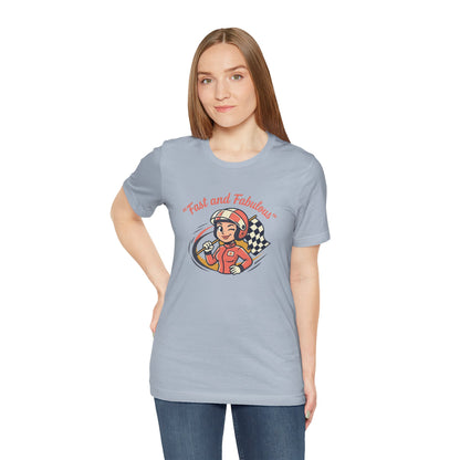 Fast and Fabulous Racing Tee — Vintage Female Racer Graphic T-Shirt