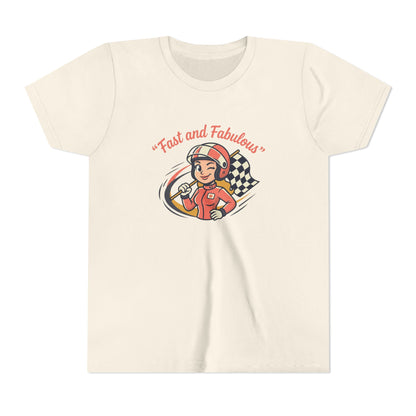 Fast and Fabulous Youth Tee — Retro Girl Racer Kids Shirt
