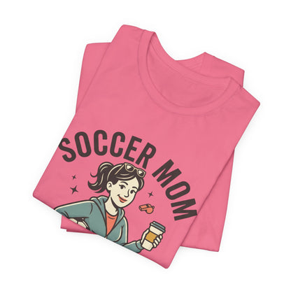 Soccer Mom T-Shirt – “Powered by Coffee and Loud Cheering” Graphic Tee