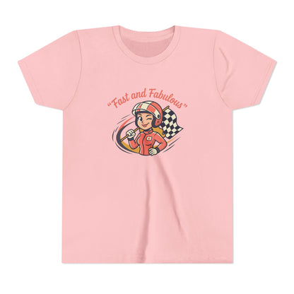 Fast and Fabulous Youth Tee — Retro Girl Racer Kids Shirt