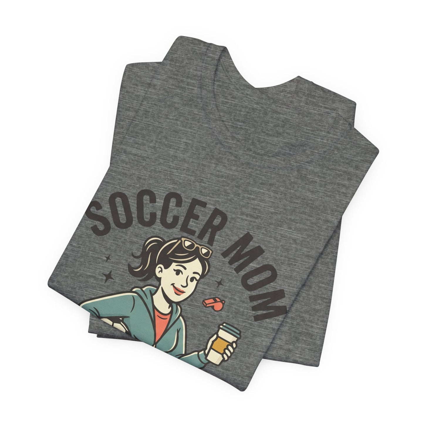 Soccer Mom T-Shirt – “Powered by Coffee and Loud Cheering” Graphic Tee
