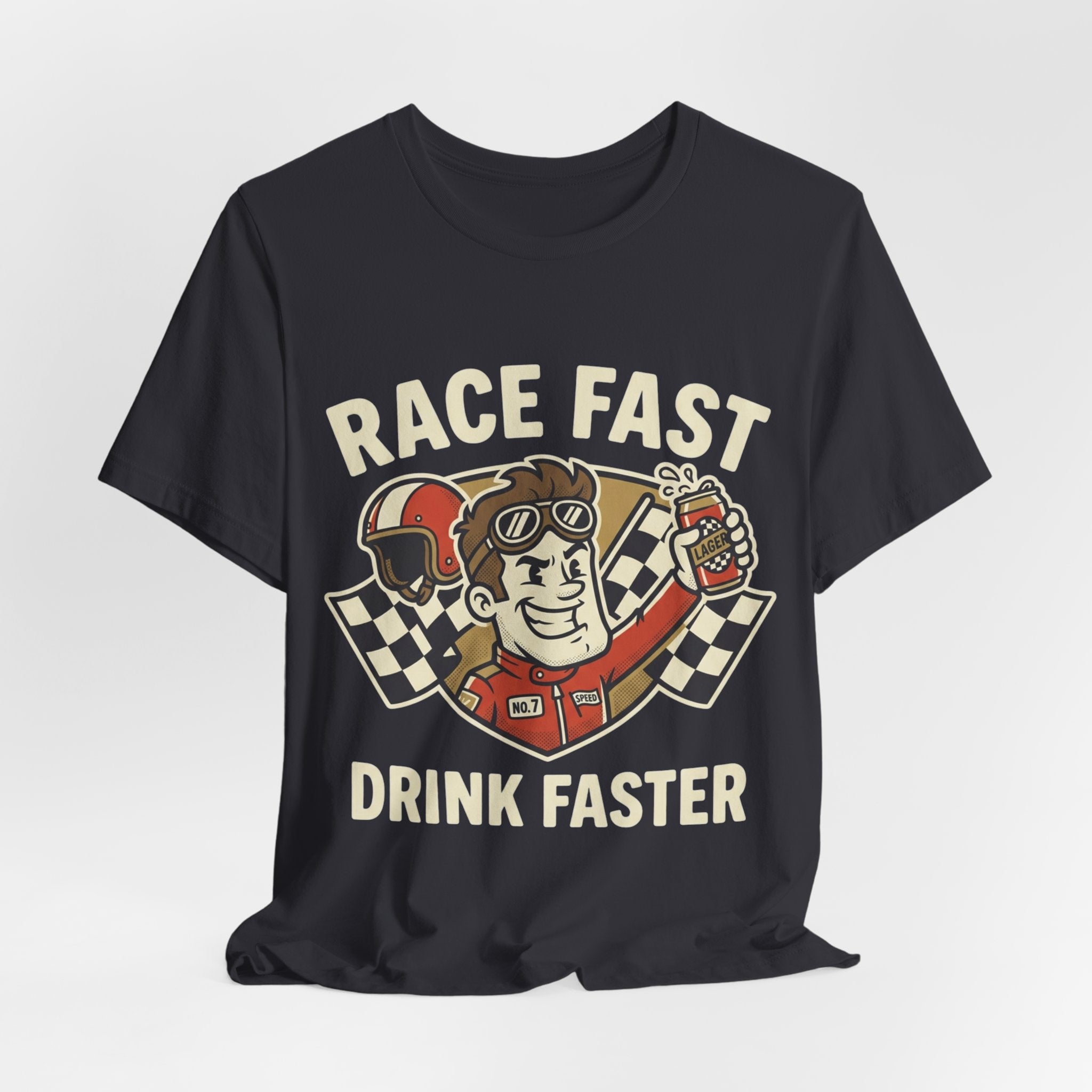 Race Fast Drink Faster Tee — Retro Racing Graphic T-Shirt