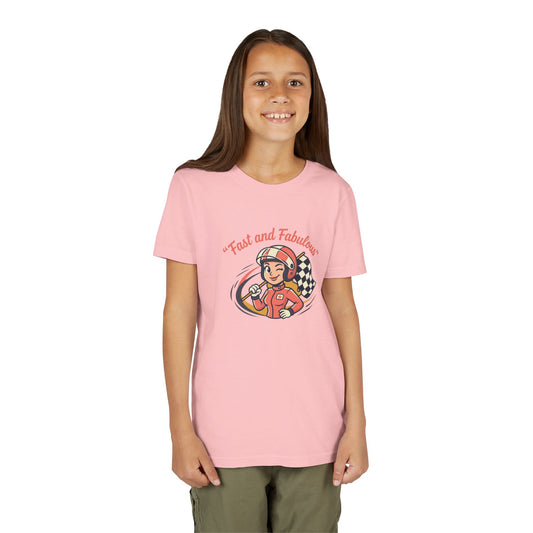 Fast and Fabulous Youth Tee — Retro Girl Racer Kids Shirt