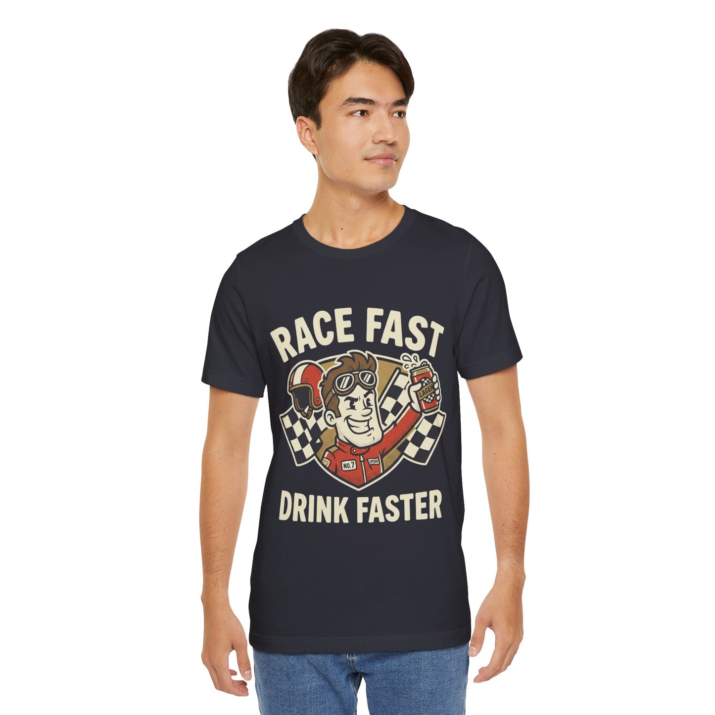 Race Fast Drink Faster Tee — Retro Racing Graphic T-Shirt