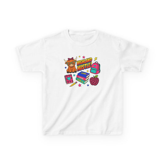 Kids Tee — Highland Hustler Cute Scottish Cow Graphic