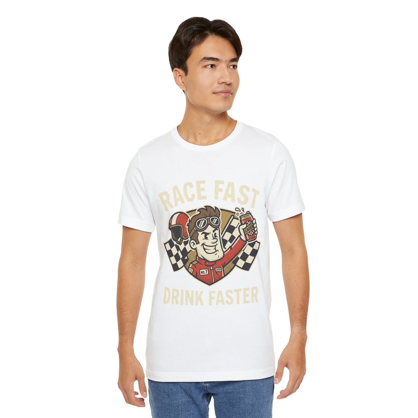Race Fast Drink Faster Tee — Retro Racing Graphic T-Shirt