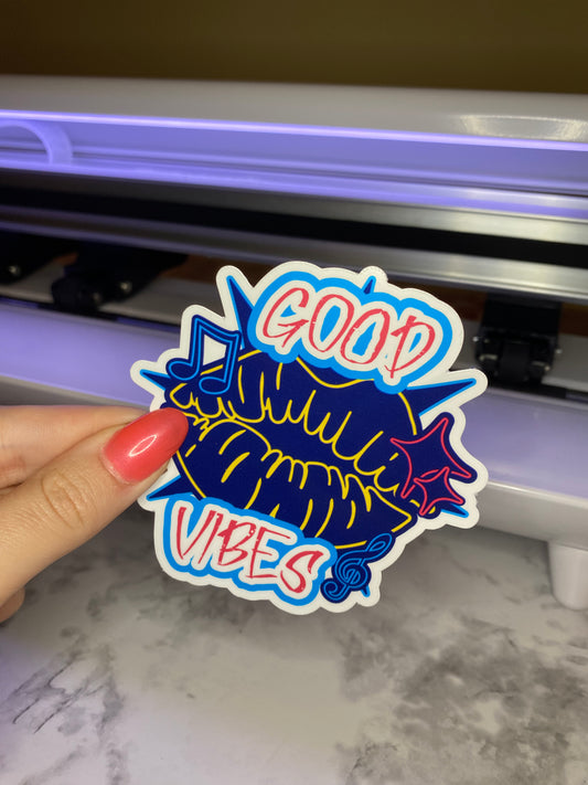 Good Vibes Waterproof Bumper Sticker Decal Blue/Yellow/ Pink