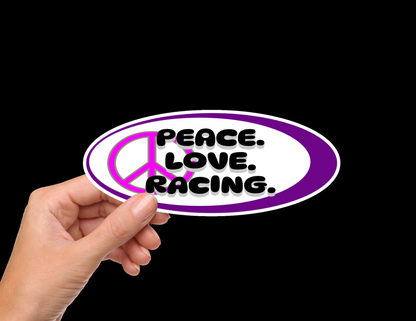 Peace. Love. Racing Bumper Sticker Decal