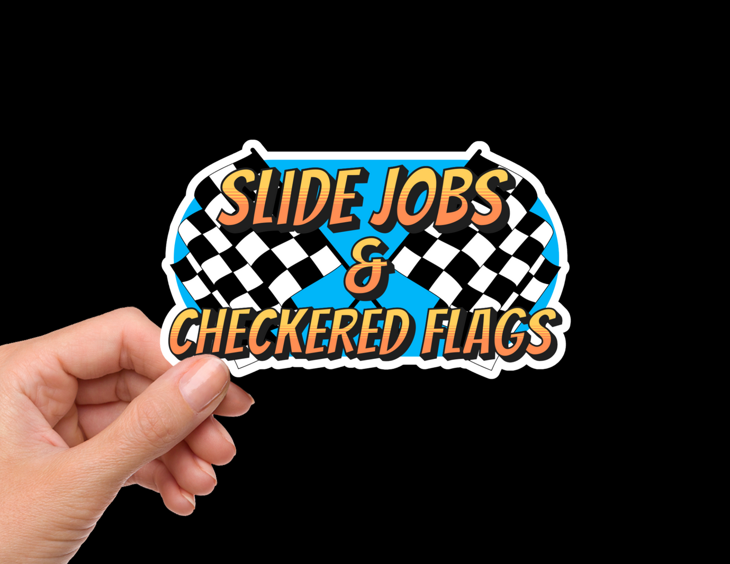 Slide Jobs And Checkered Flags Bumper Sticker Decal
